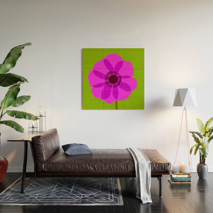 Spring Anemone pink green Wood Wall Art Gallery Image 2