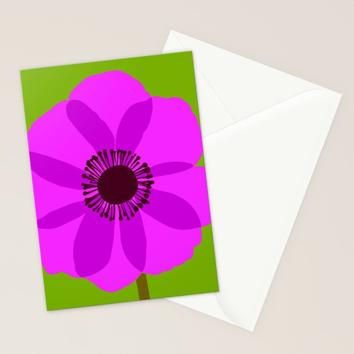 Spring Anemone pink green Stationery Card Gallery Image 2