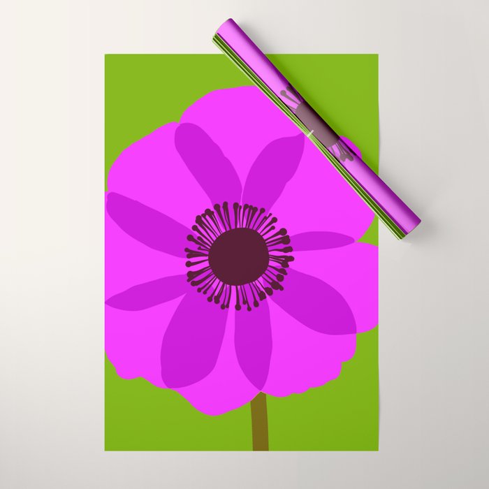 Spring Anemone pink green Wrapping Paper Gallery Image 1