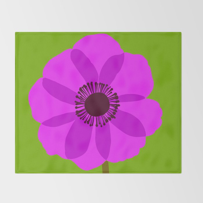 Spring Anemone pink green Throw Blanket Gallery Image 2