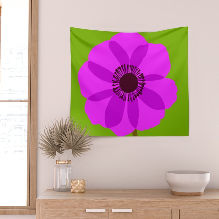 Spring Anemone pink green Wall Tapestry Gallery Image 2