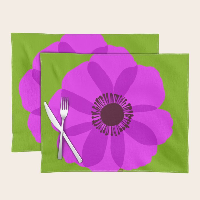 Spring Anemone pink green Placemat Gallery Image 1