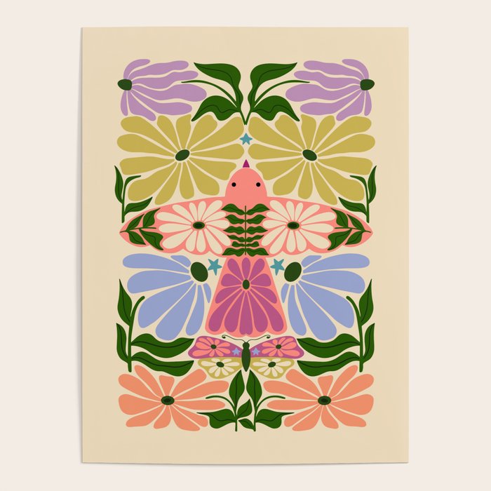 New Beginning - Floral Bird and Butterfly Poster Gallery Image 1