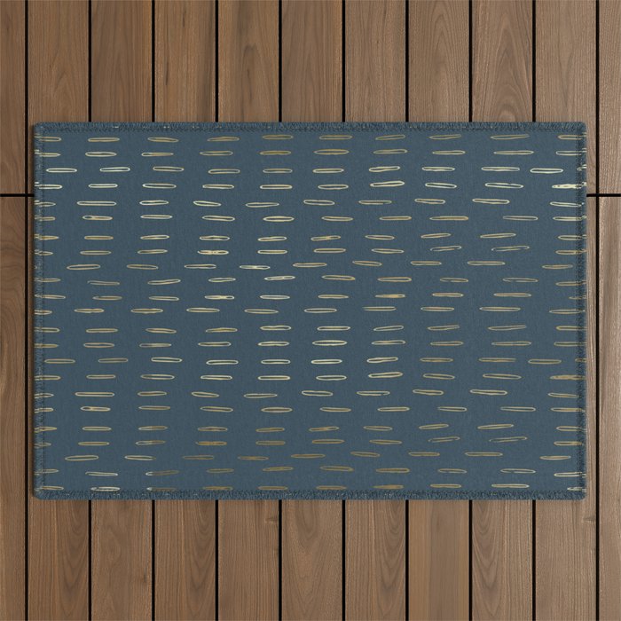 Raindrops, Mudcloth, Teal and Gold, Boho Wall Art Outdoor Rug Gallery Image 1