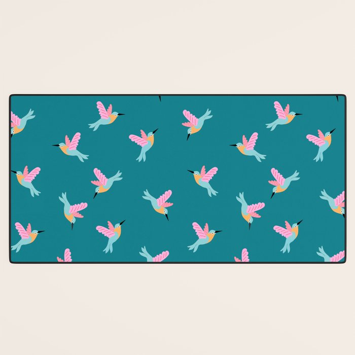 Happy Little Humming Birds on Dark Teal Desk Mat Gallery Image 3
