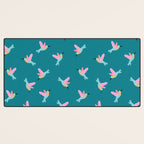 Happy Little Humming Birds on Dark Teal Desk Mat Gallery Image 3