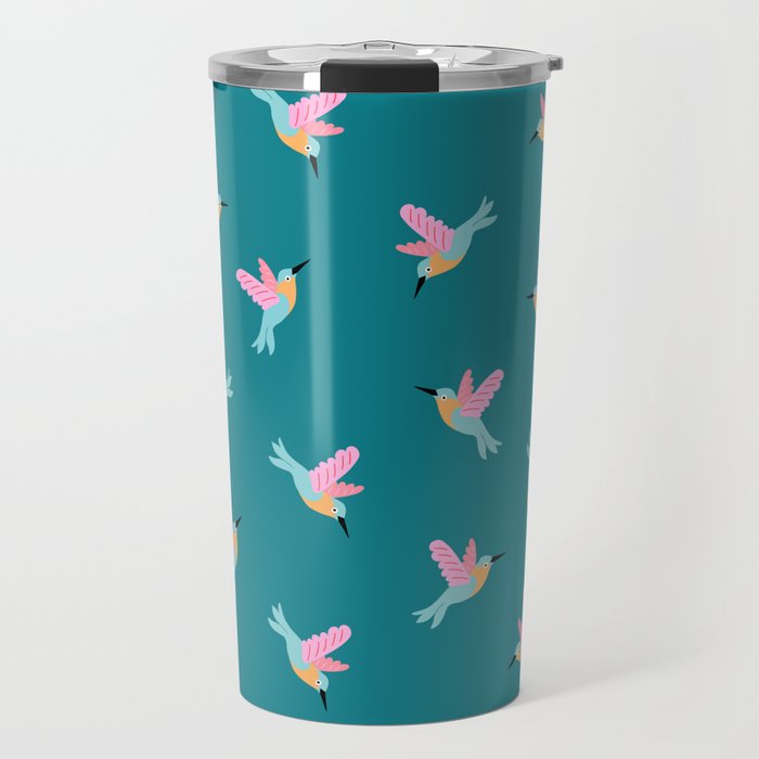 Happy Little Humming Birds on Dark Teal Travel Mug Gallery Image 1