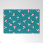 Happy Little Humming Birds on Dark Teal Welcome Mat Gallery Image 1
