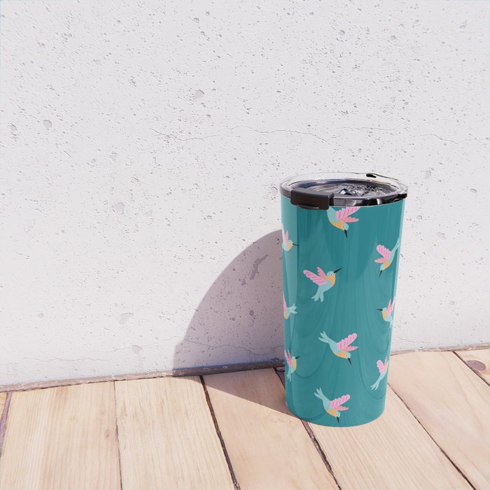 Happy Little Humming Birds on Dark Teal Travel Mug Gallery Image 4