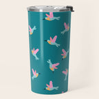 Happy Little Humming Birds on Dark Teal Travel Mug Gallery Image 2