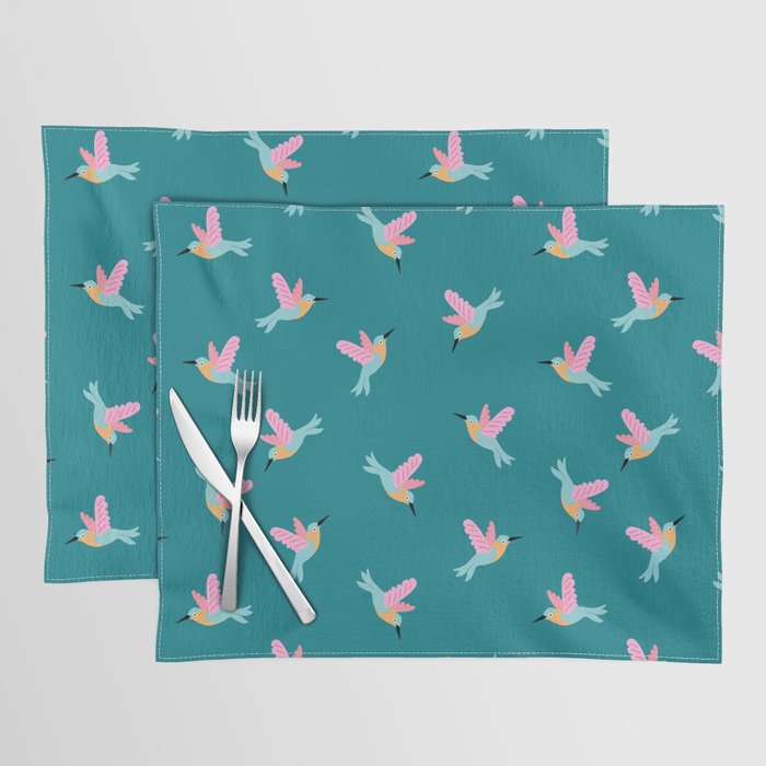 Happy Little Humming Birds on Dark Teal Placemat Gallery Image 1