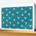 Happy Little Humming Birds on Dark Teal Wall Mural Gallery Image 2