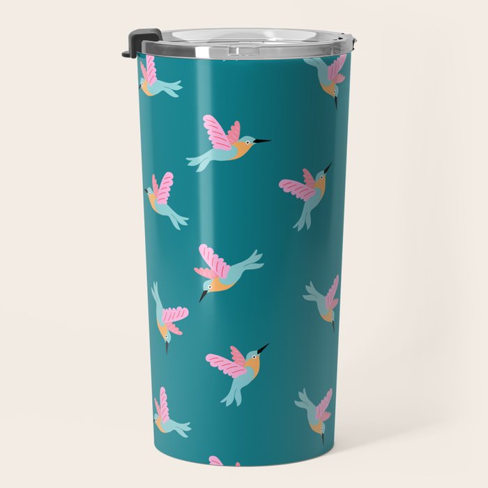 Happy Little Humming Birds on Dark Teal Travel Mug Gallery Image 3