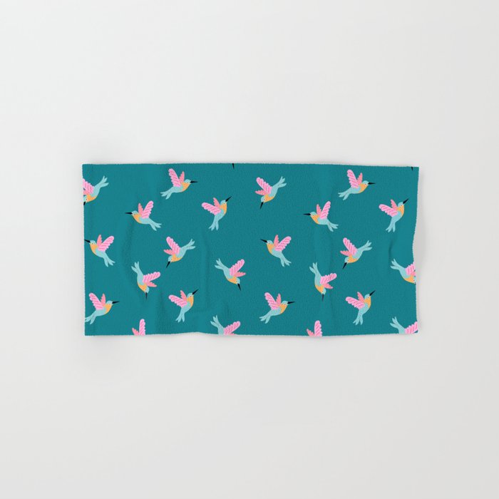 Happy Little Humming Birds on Dark Teal Bath Towel Gallery Image 1