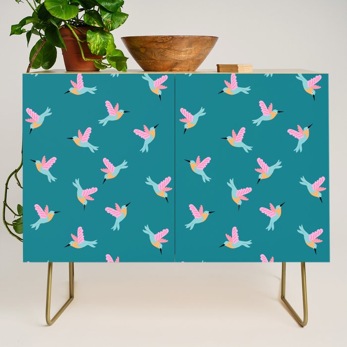 Happy Little Humming Birds on Dark Teal Credenza Gallery Image 1