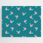 Happy Little Humming Birds on Dark Teal Jigsaw Puzzle Gallery Image 1