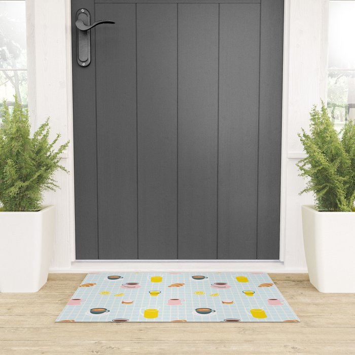 Retro breakfast coffee food pattern Welcome Mat Gallery Image 3