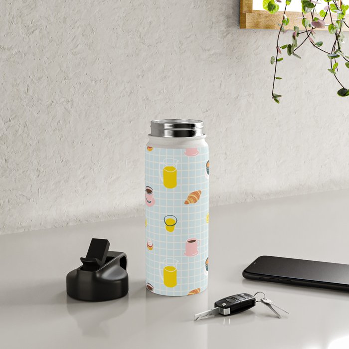 Retro breakfast coffee food pattern Water Bottle Gallery Image 4