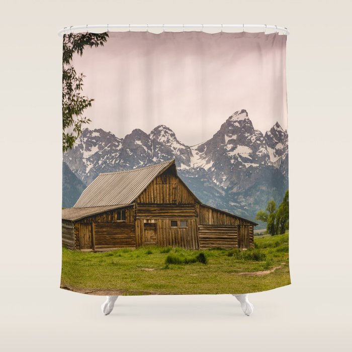 Grand Teton National Park Adventure Barn - Landscape Photography Shower Curtain Gallery Image 1