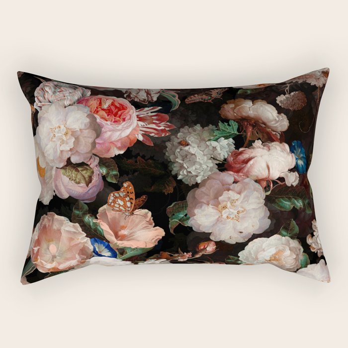 Baroque Flemish Rose Flowers Night Garden Rectangular Pillow Gallery Image 1