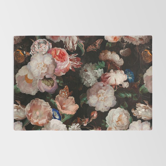 Baroque Flemish Rose Flowers Night Garden Rug Gallery Image 2