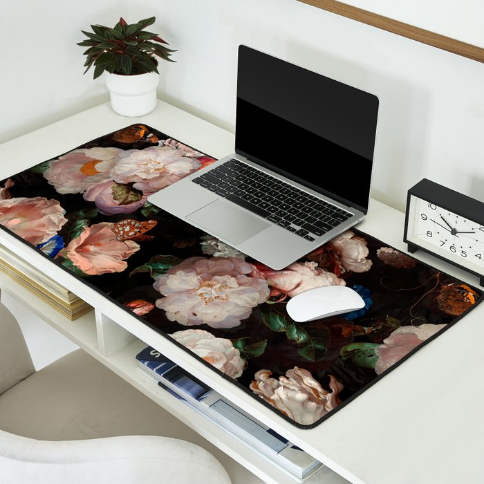 Baroque Flemish Rose Flowers Night Garden Desk Mat Gallery Image 2
