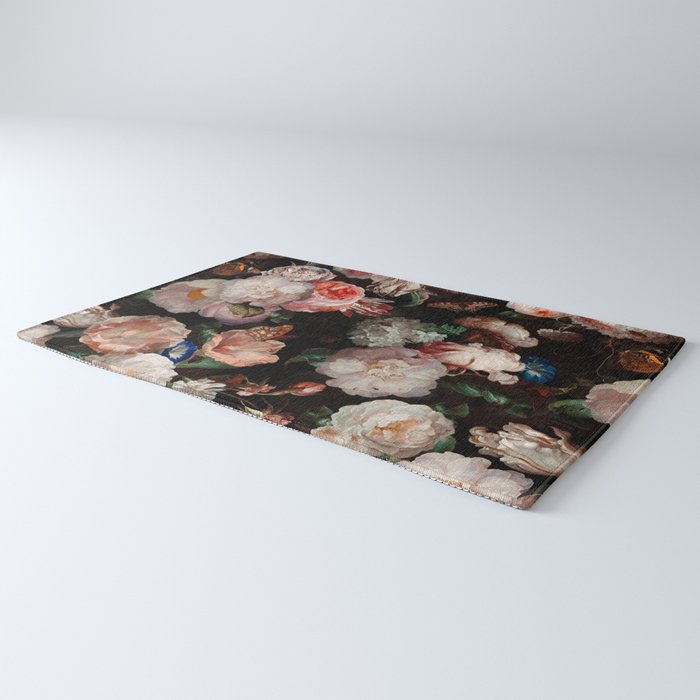 Baroque Flemish Rose Flowers Night Garden Rug Gallery Image 3