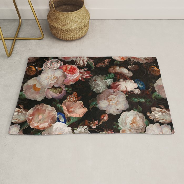 Baroque Flemish Rose Flowers Night Garden Rug Gallery Image 1