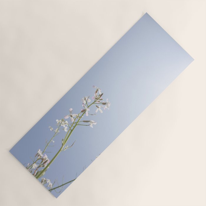 Wild radish flowers in a meadow in the spring against a clear blue sky - nature photography Yoga Mat Gallery Image 1