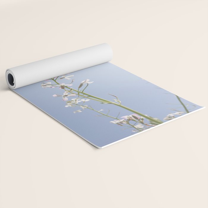 Wild radish flowers in a meadow in the spring against a clear blue sky - nature photography Yoga Mat Gallery Image 2