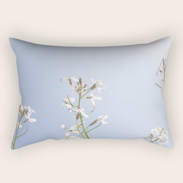 Wild radish flowers in a meadow in the spring against a clear blue sky - nature photography Rectangular Pillow Gallery Image 2