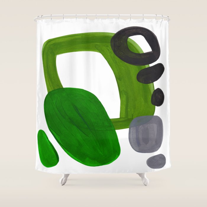 Mid Century Vintage 70's Design Abstract Minimalist Colorful Pop Art Olive Green Dark Green Grey Shower Curtain Gallery Image 1