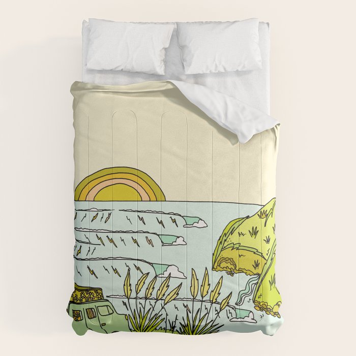 home is where you park it // wandering in new zealand // retro surf art by surfy birdy Comforter Gallery Image 1