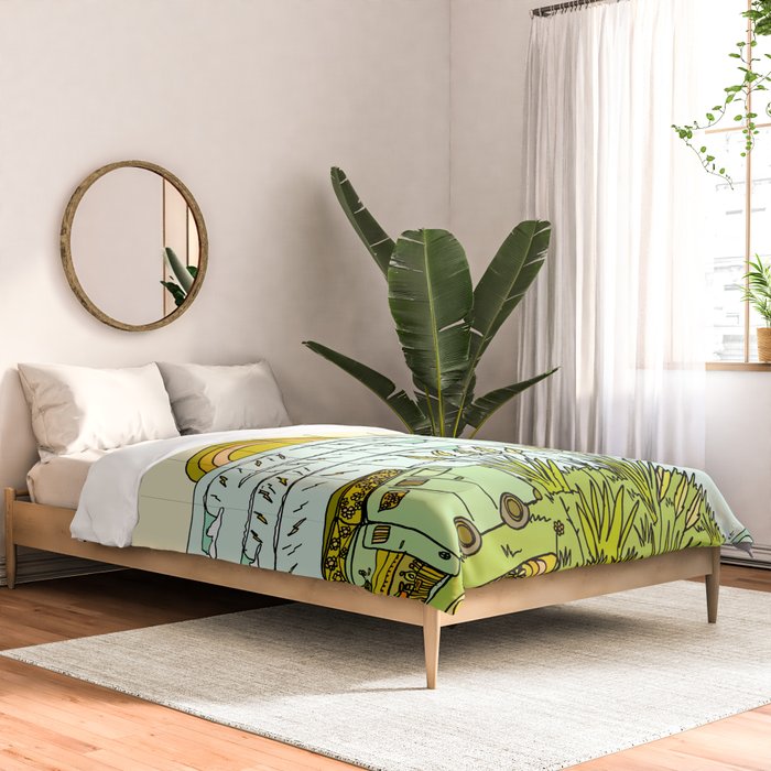 home is where you park it // wandering in new zealand // retro surf art by surfy birdy Comforter Gallery Image 2