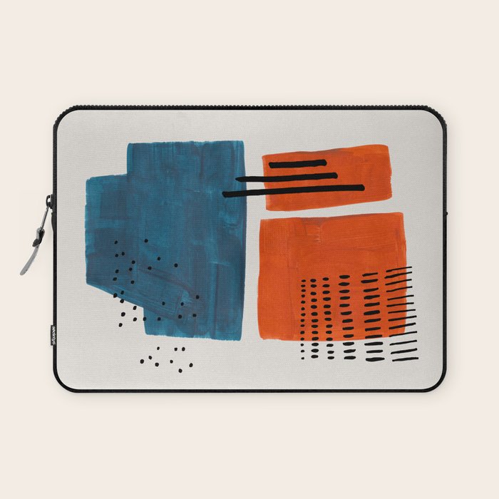 Burnt Orange Jewel Teal Blue Mid Century Modern Funky Colorful Shapes Patterns by Ejaaz Haniff Laptop Sleeve Gallery Image 1