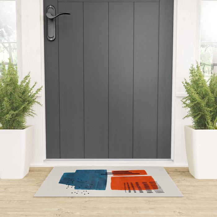 Burnt Orange Jewel Teal Blue Mid Century Modern Funky Colorful Shapes Patterns by Ejaaz Haniff Welcome Mat Gallery Image 3