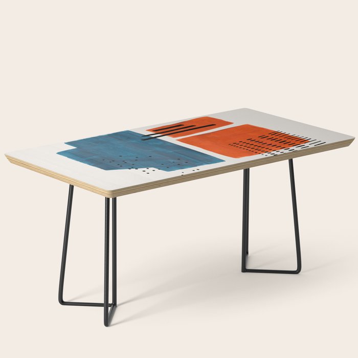 Burnt Orange Jewel Teal Blue Mid Century Modern Funky Colorful Shapes Patterns by Ejaaz Haniff Coffee Table Gallery Image 1