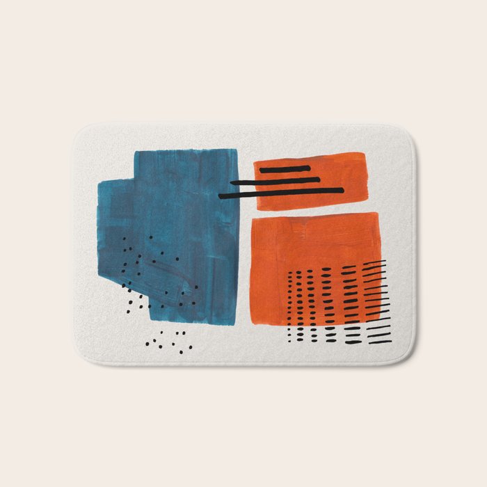 Burnt Orange Jewel Teal Blue Mid Century Modern Funky Colorful Shapes Patterns by Ejaaz Haniff Bath Mat Gallery Image 1