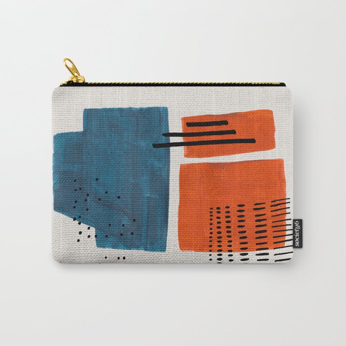 Burnt Orange Jewel Teal Blue Mid Century Modern Funky Colorful Shapes Patterns by Ejaaz Haniff Carry All Pouch Gallery Image 1