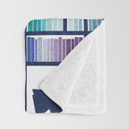 Rainbow bookshelf // white background navy blue shelf and library cats Throw Blanket Gallery Image 3