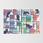 Rainbow bookshelf // white background navy blue shelf and library cats Rug Gallery Image 2