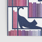 Rainbow bookshelf // white background navy blue shelf and library cats Poster Gallery Image 3