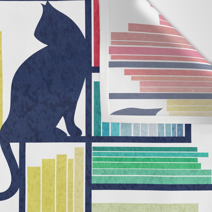 Rainbow bookshelf // white background navy blue shelf and library cats Wall Tapestry Gallery Image 3