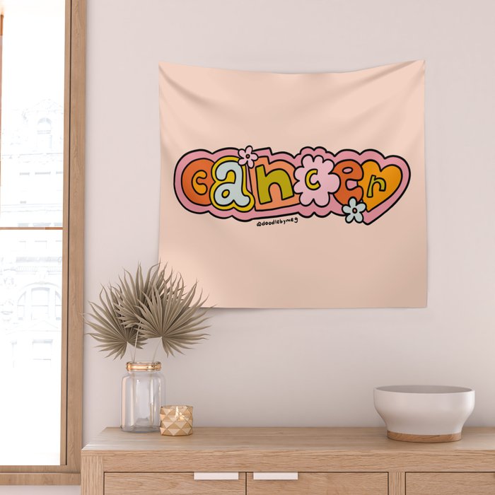 Cancer Zodiac Doodle Letters Wall Tapestry Gallery Image 2