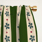 Green And Cream Stripes And Flowers Window Curtain Gallery Image 2