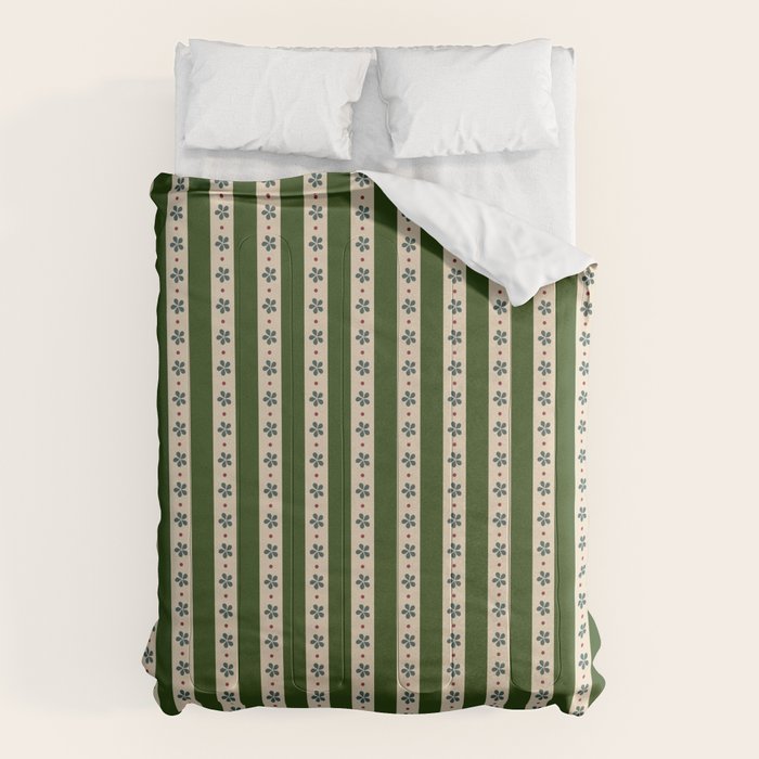 Green And Cream Stripes And Flowers Comforter Gallery Image 6