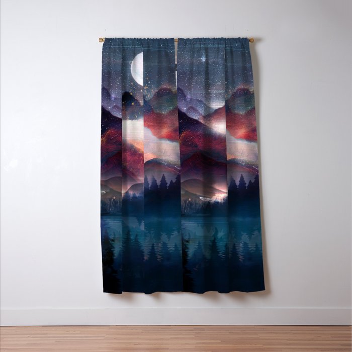 Mountain Lake Under the Stars Window Curtain Gallery Image 3