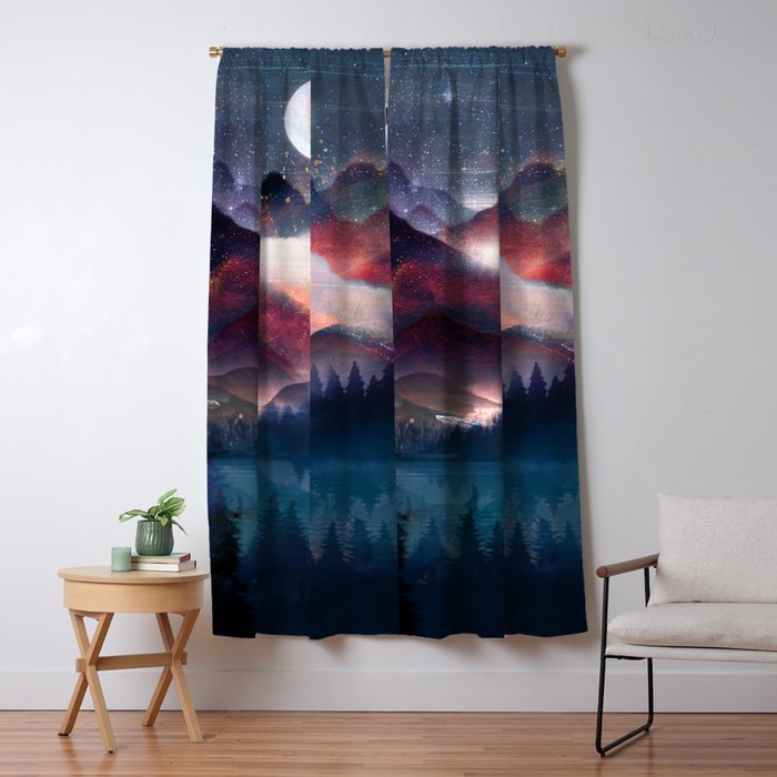 Mountain Lake Under the Stars Window Curtain Gallery Image 5