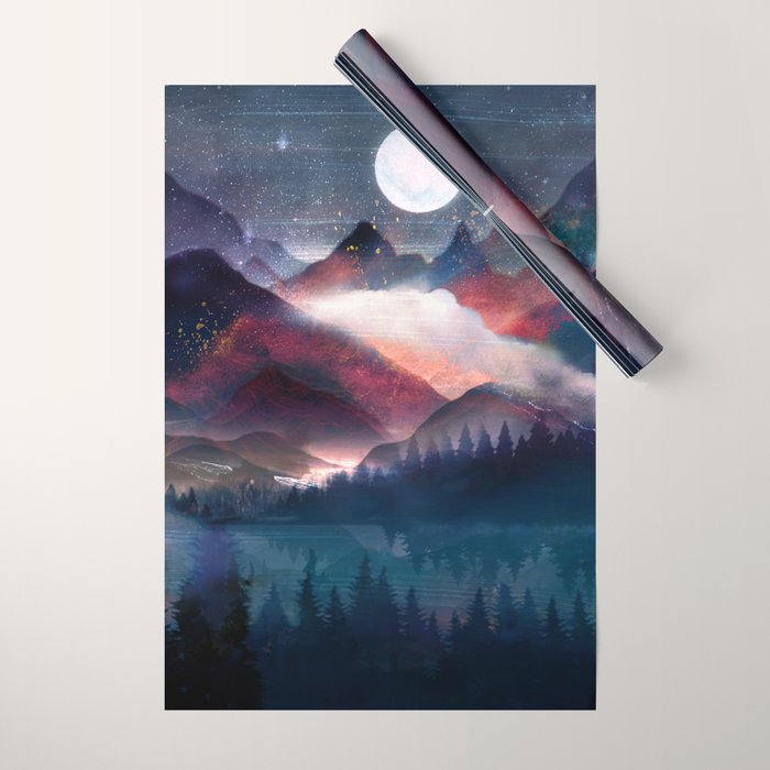 Mountain Lake Under the Stars Wrapping Paper Gallery Image 1