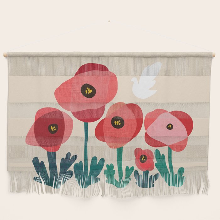 Poppy flowers and bird Wall Hanging Gallery Image 1